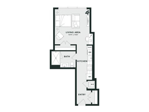 Floor plan for studio, 1 bath, 448 sqft